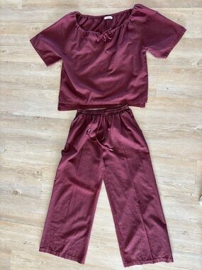 Women’s Burgundy Two-Piece Set with Drawstring Waist